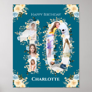 10th Birthday Photo Collage Yellow Flower Teal Poster
