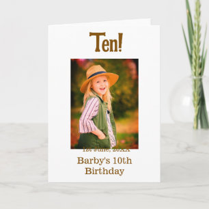 10th birthday photo name date simple brown beige b card