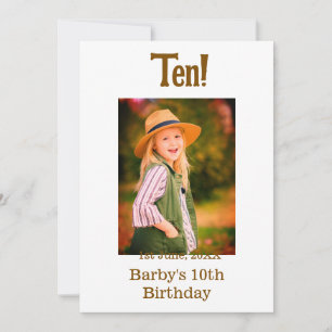 10th birthday photo name date simple brown beige b invitation