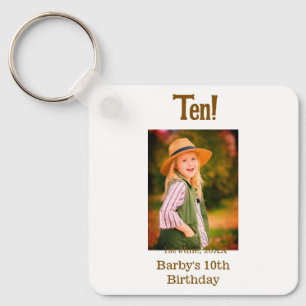 10th birthday photo name date simple brown beige b key ring
