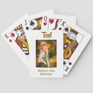 10th birthday photo name date simple brown beige b playing cards