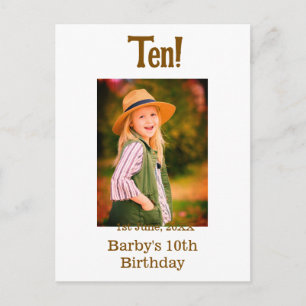 10th birthday photo name date simple brown beige b postcard
