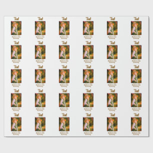 10th birthday photo name date simple brown beige b wrapping paper