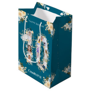 10th Birthday Photo Teal Collage Yellow Flower Medium Gift Bag