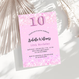 10th birthday pink confetti girl party invitation postcard