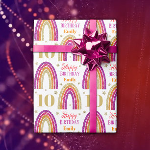 10th Birthday Pink Glitter Custom Name  Wrapping Paper