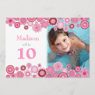 10th Birthday Pink Party Invitation Photo Card