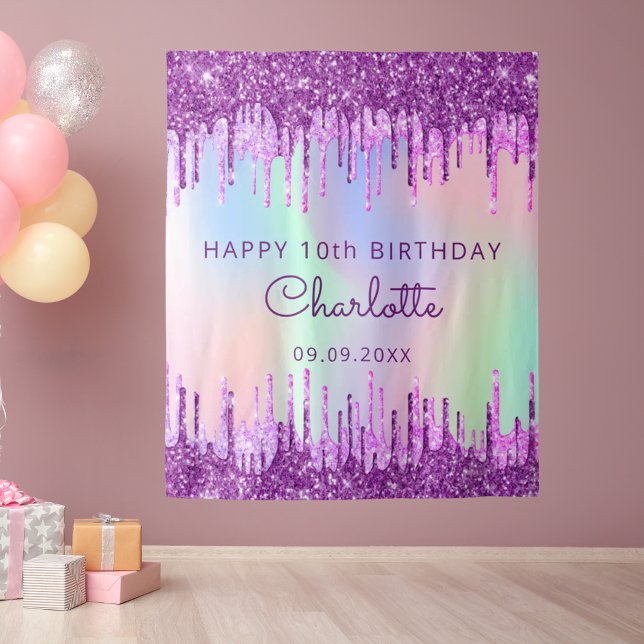 10th Birthday purple pink holographic Tapestry (Creator Uploaded)