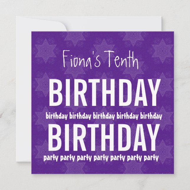 10th Birthday Purple Stars Custom Name V03 Invitation (Front)