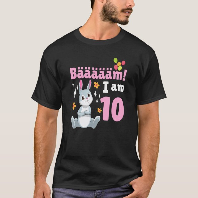 10th Birthday Rabbit Themed Birthday Party 10 Year T-Shirt (Front)