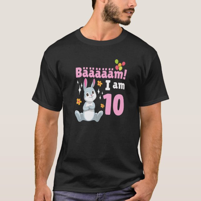 10th Birthday Rabbit Themed Birthday Party 10 Year T-Shirt (Front)