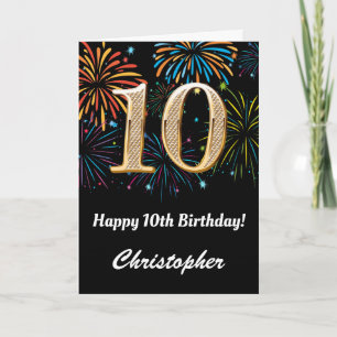 10th Birthday Rainbow Fireworks Black and Gold Card