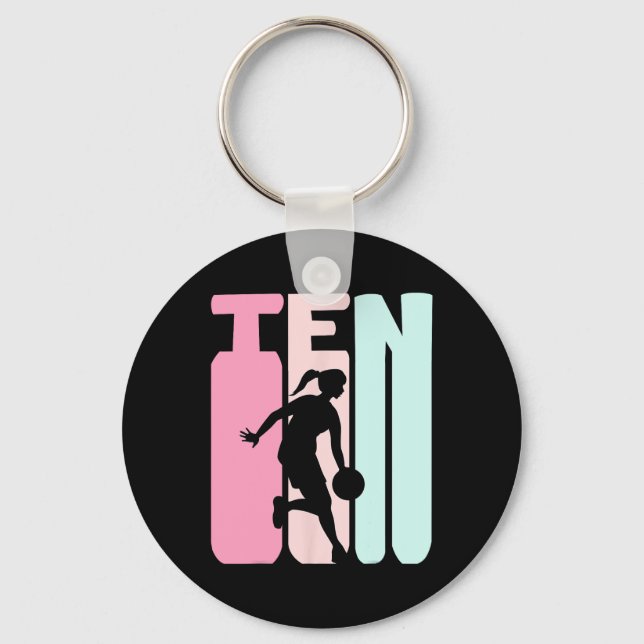 10th Birthday Retro Basketball Player 10 Years Old Key Ring (Front)
