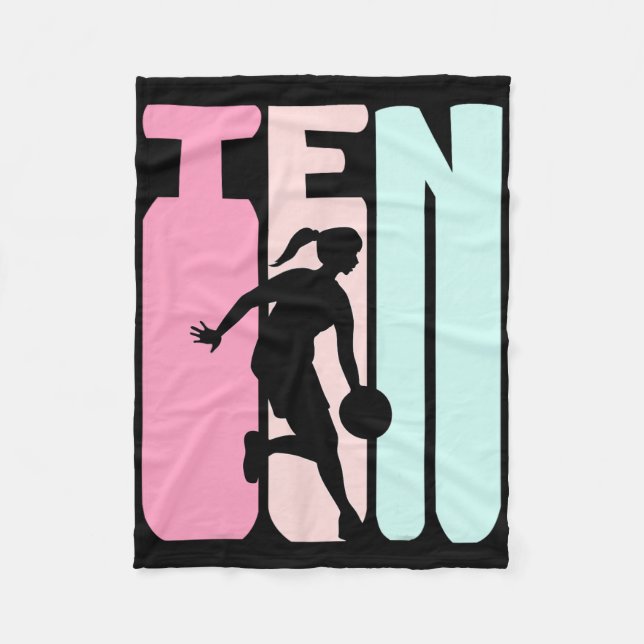 10th Birthday Retro Bysketbyll Player 10 Years Old Fleece Blanket (Front)