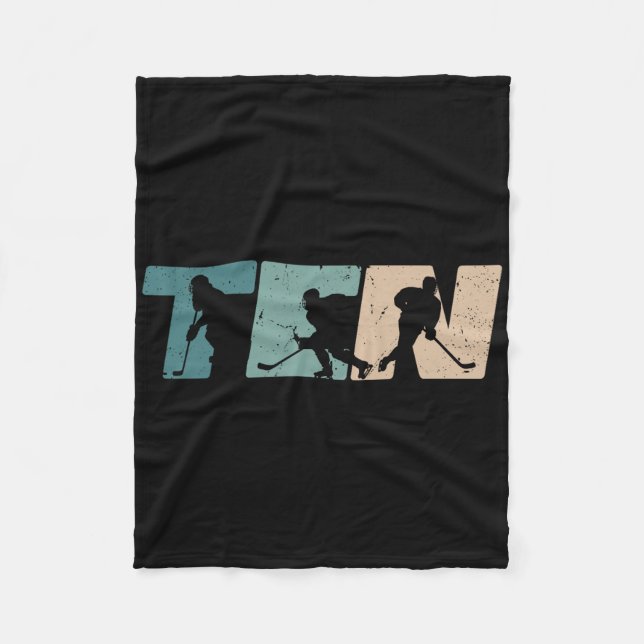 10th Birthday Retro Ice Hockey 10 Years Old Boy Gi Fleece Blanket (Front)