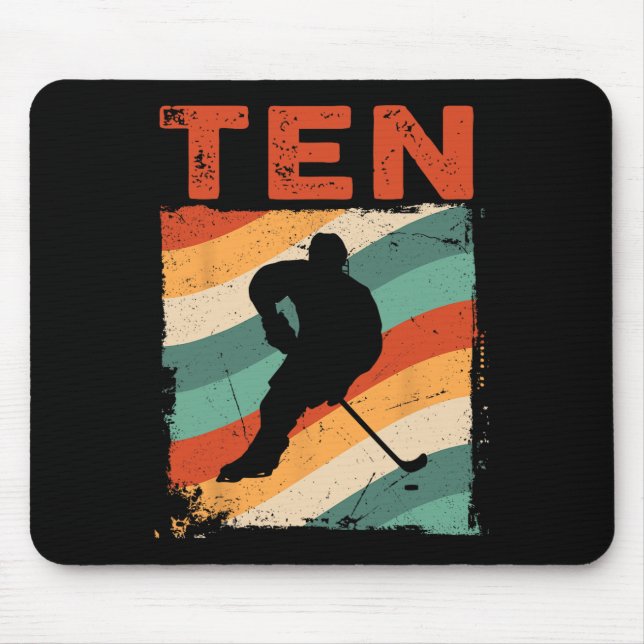 10th Birthday Retro Ice Hockey 10 Years Old Boy Gi Mouse Mat (Front)