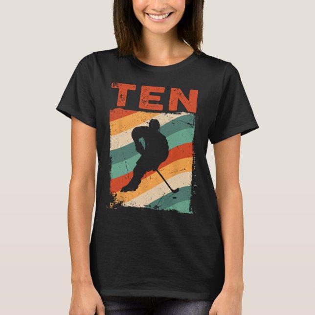 10th Birthday Retro Ice Hockey 10 Years Old Boy Gi T-Shirt (Front)