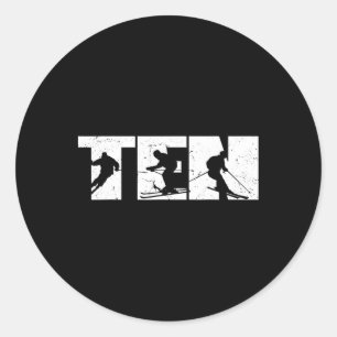 10th Birthday Retro Ski Skiing 10 Year Old Boys Gi Classic Round Sticker