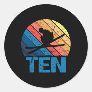 10th Birthday Retro Ski Skiing 10 Year Old Boys Gi Classic Round Sticker