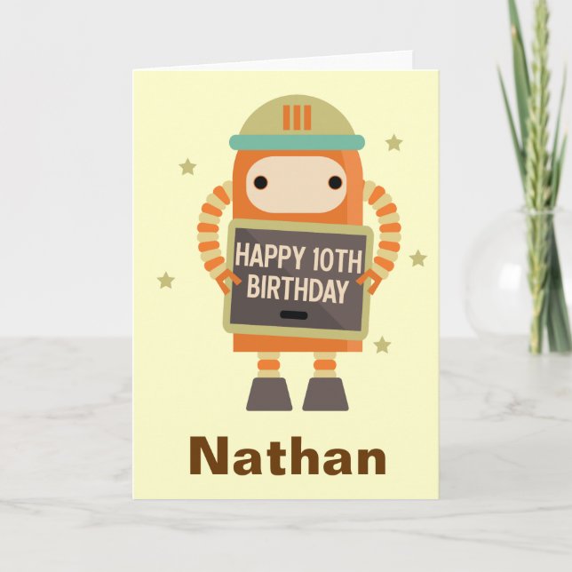 10th Birthday Robot vintage personalised card (Front)