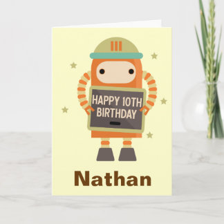 10th Birthday Robot vintage personalised card
