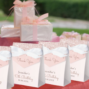10th birthday rose gold glitter photo thank you favour box