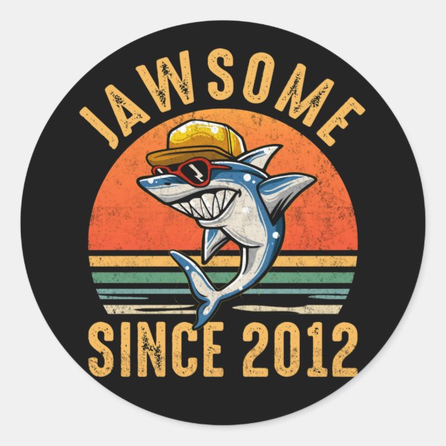 10th Birthday Shark 10 Year Old Jawsome Since 2012 Classic Round Sticker (Front)