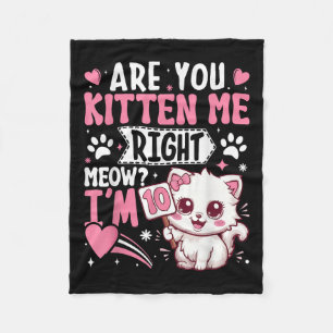 10th Birthday Shirt Girl 10 Year Old Kitten Cat Ha Fleece Blanket