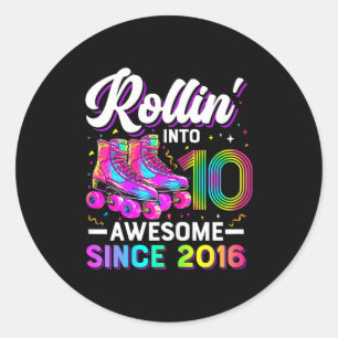 10th Birthday Shirt Girl 10 Year Old Roller Skate  Classic Round Sticker