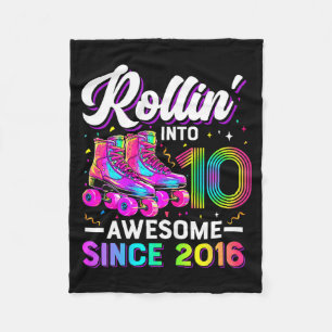 10th Birthday Shirt Girl 10 Year Old Roller Skate Fleece Blanket