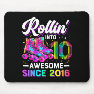 10th Birthday Shirt Girl 10 Year Old Roller Skate Mouse Mat