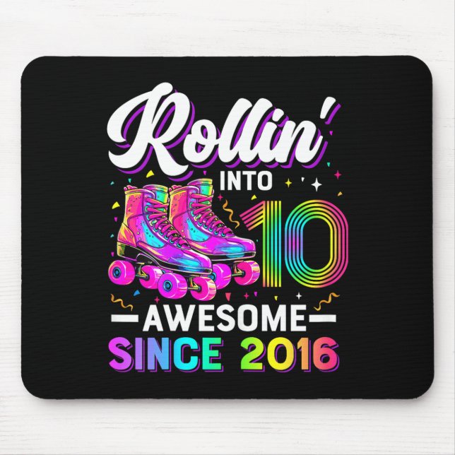 10th Birthday Shirt Girl 10 Year Old Roller Skate  Mouse Mat (Front)