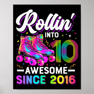 10th Birthday Shirt Girl 10 Year Old Roller Skate  Poster