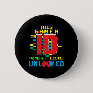 10th Birthday Shirt Video Game Unlocked Level 10 Y 6 Cm Round Badge