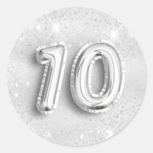 10th birthday silver glitter dust number 10 classic round sticker