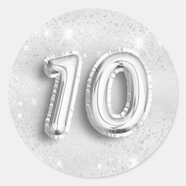 10th birthday silver glitter dust number 10 classic round sticker (Front)