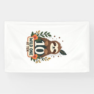 10th Birthday Sloth Vintage Wild One Shirt Banner