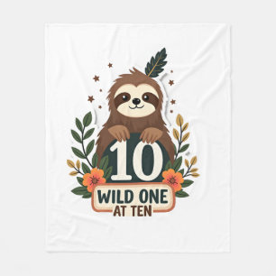 10th Birthday Sloth Vintage Wild One Shirt Fleece Blanket