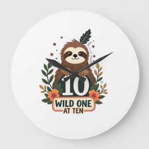 10th Birthday Sloth Vintage Wild One Shirt Large Clock