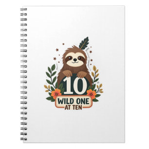 10th Birthday Sloth Vintage Wild One Shirt Notebook