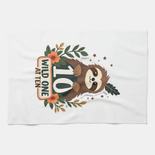 10th Birthday Sloth Vintage Wild One Shirt Tea Towel