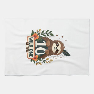 10th Birthday Sloth Vintage Wild One Shirt Tea Towel
