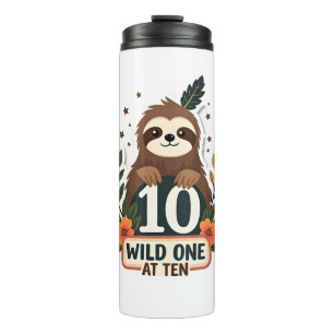 10th Birthday Sloth Vintage Wild One Shirt Thermal Tumbler