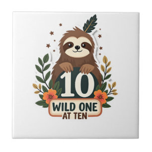 10th Birthday Sloth Vintage Wild One Shirt Tile