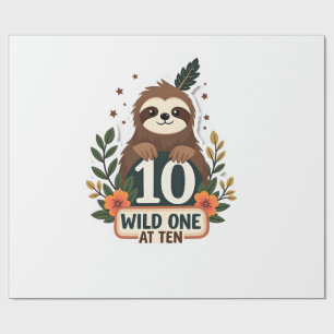 10th Birthday Sloth Vintage Wild One Shirt Wrapping Paper