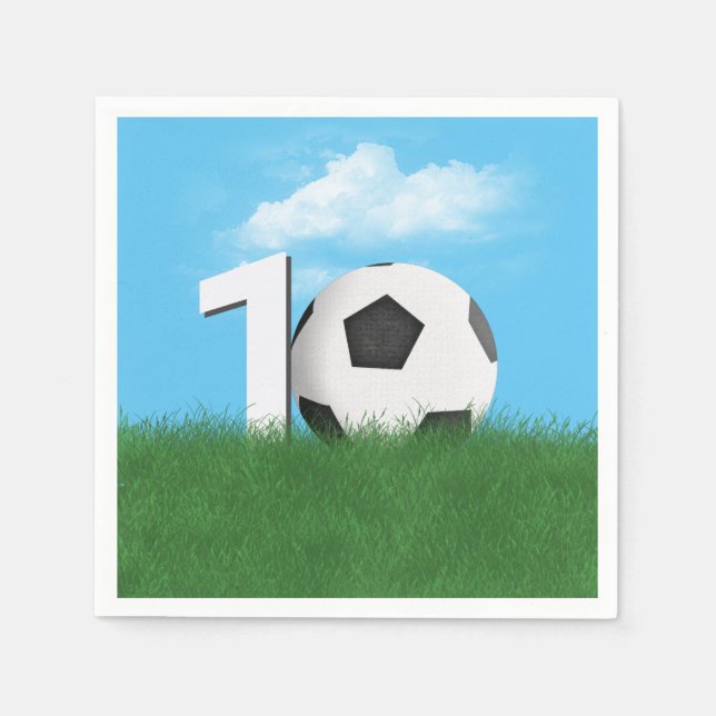 10th Birthday Soccer Ball In Green Grass Napkin (Front)