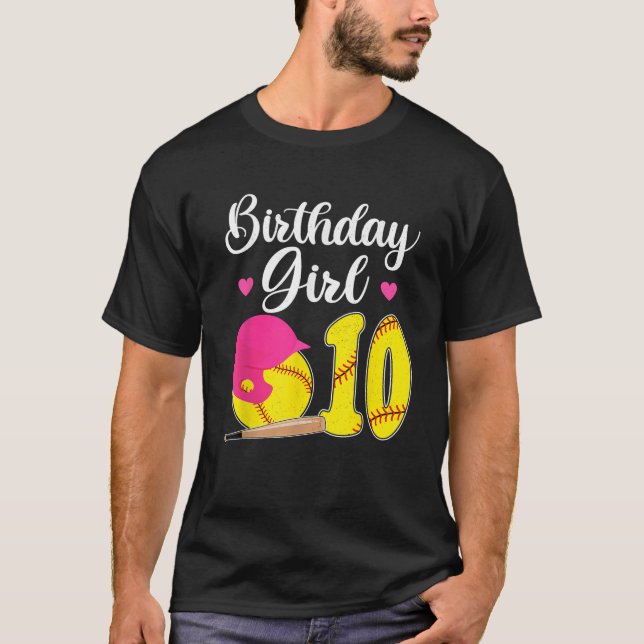 10th Birthday Softball Girls 10 Years Old  T-Shirt (Front)