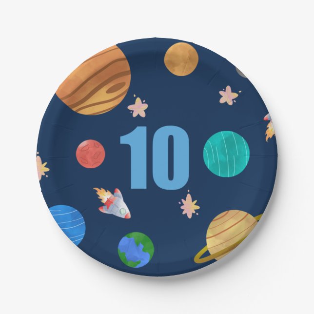 10th Birthday Solar System Planets Paper Plate (Front)