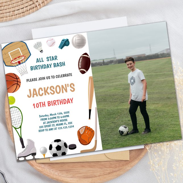 10th Birthday Sports Birthday Invitations (10th Birthday Sports Birthday Invitations w photo)