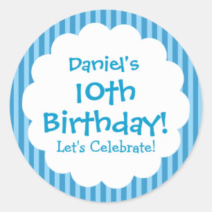 10th Birthday Sticker Blue Stripes V1C